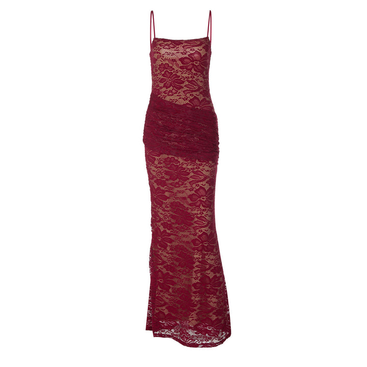 Square neck lace backless cami maxi dress