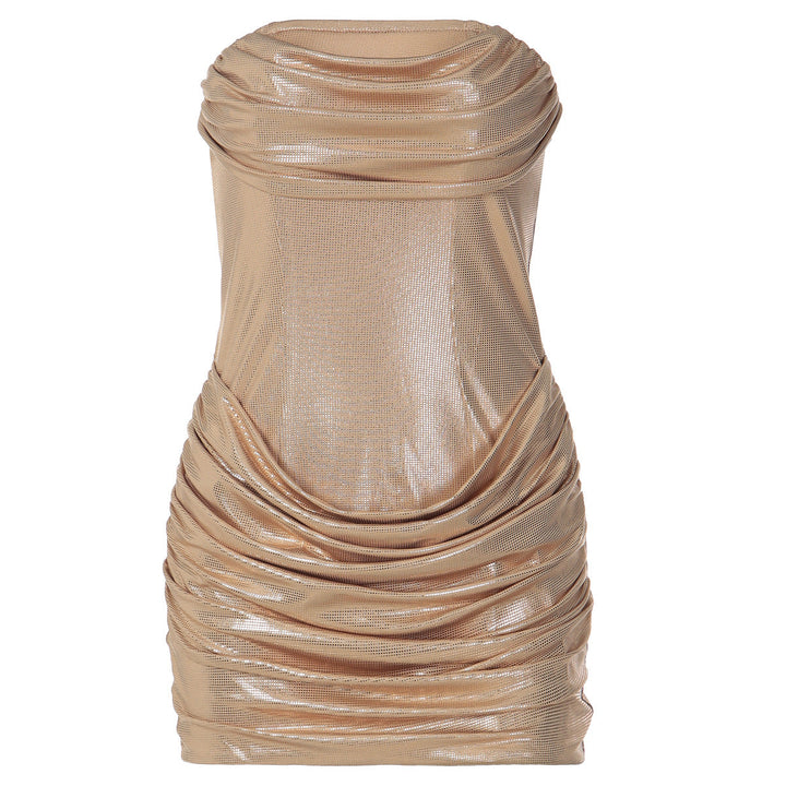 Ruched polka dot backless tube mini dress