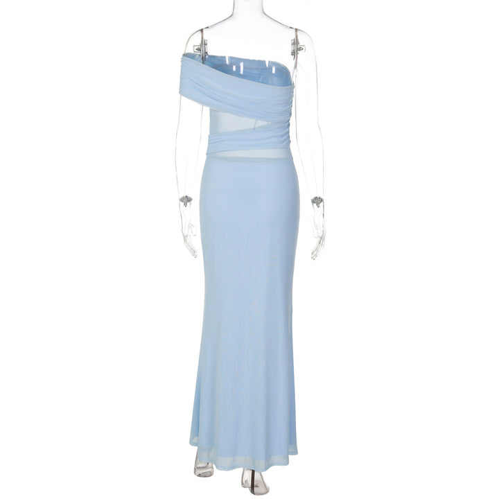 Irregular mesh patchwork backless maxi dress