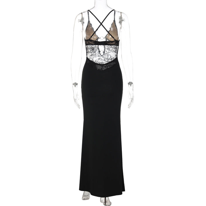 Cross back lace o ring hollow out maxi dress