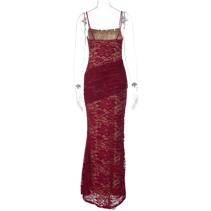 Square neck lace backless cami maxi dress