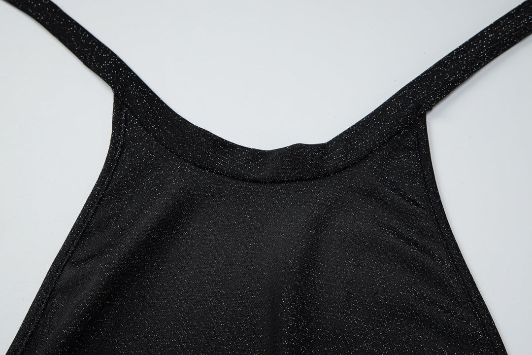 Halter self tie backless crewneck solid romper