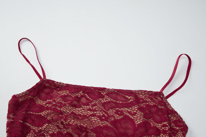 Square neck lace backless cami maxi dress