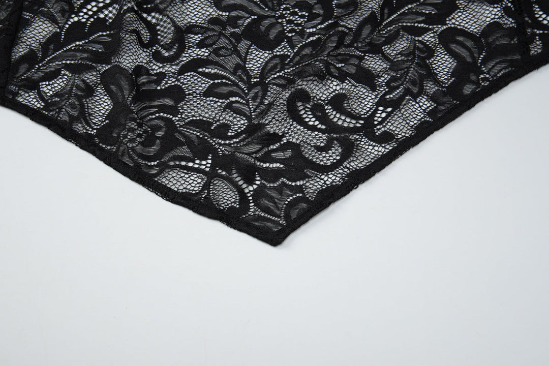 Lace see through self tie halter irregular midi skirt set