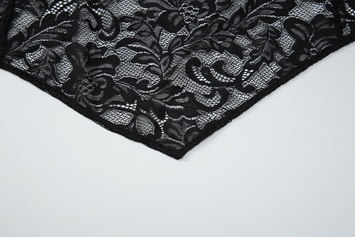 Lace see through self tie halter irregular midi skirt set