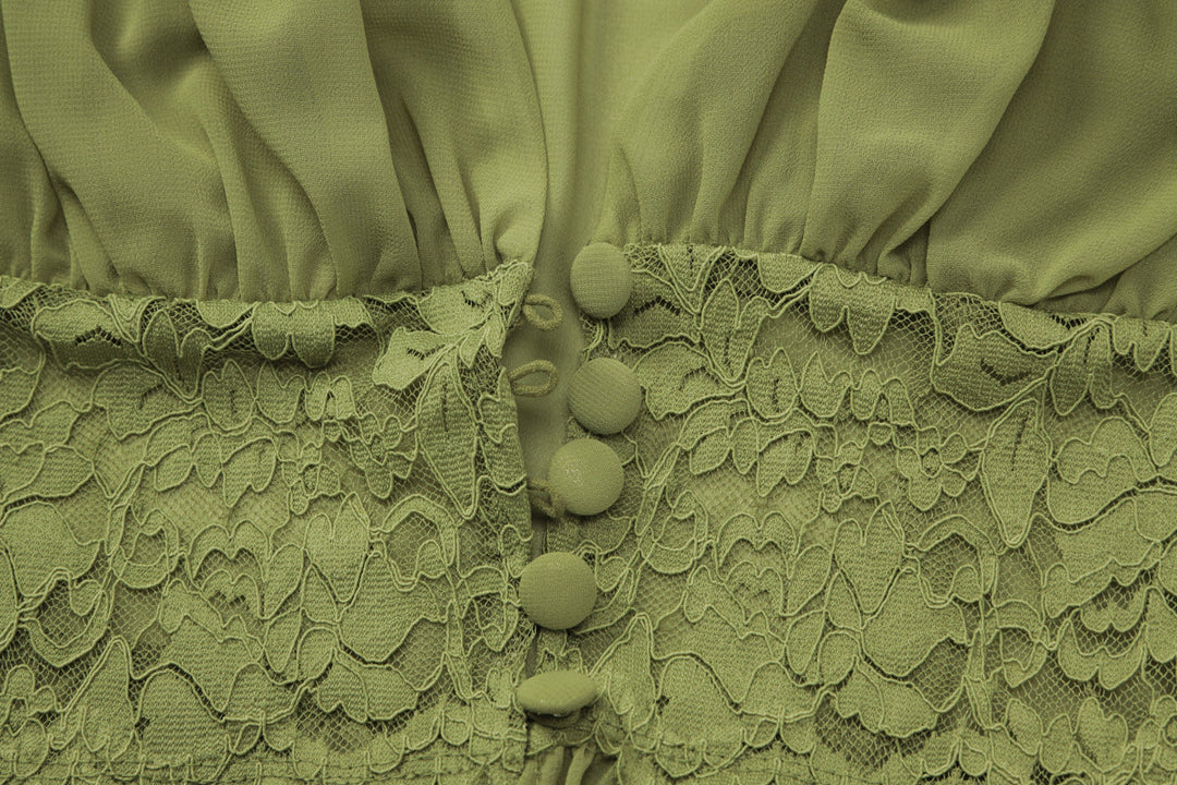 Short sleeve v neck ruched lace chiffon maxi skirt set  | Festival Outfits Women