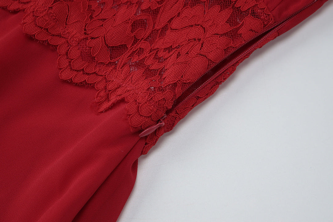 Long flared sleeve v neck chiffon zip-up mini dress