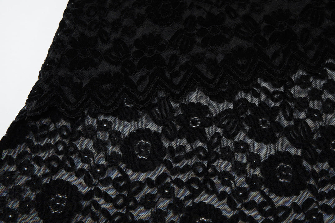 Lace u neck see through backless mini dress