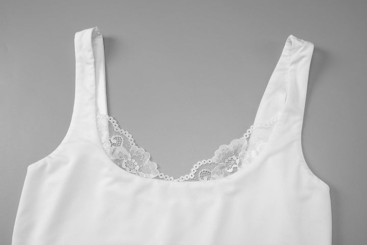 Lace hem v neck backless solid tank top