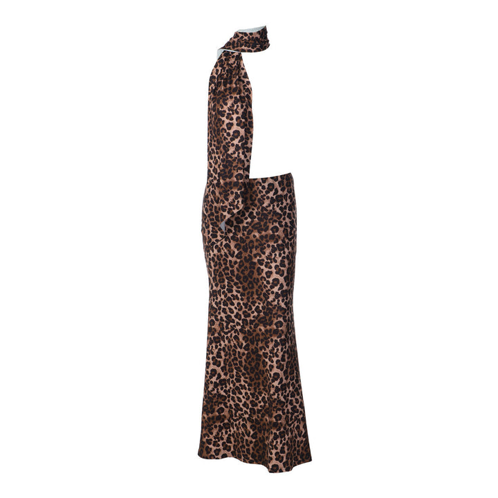 Leopard print contrast maxi skirt