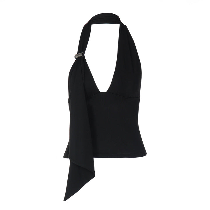 Halter v neck irregular backless solid top