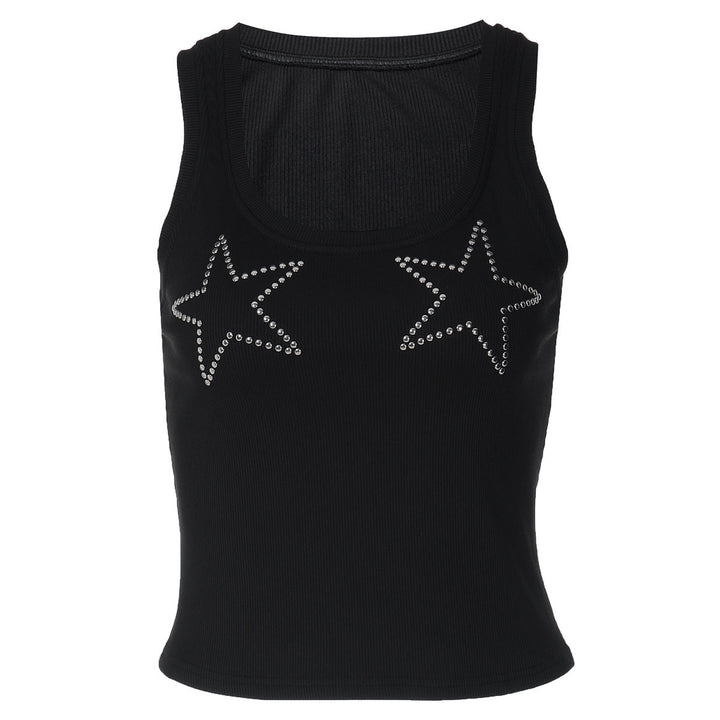 Beaded u neck ribbed sleeveless tank top