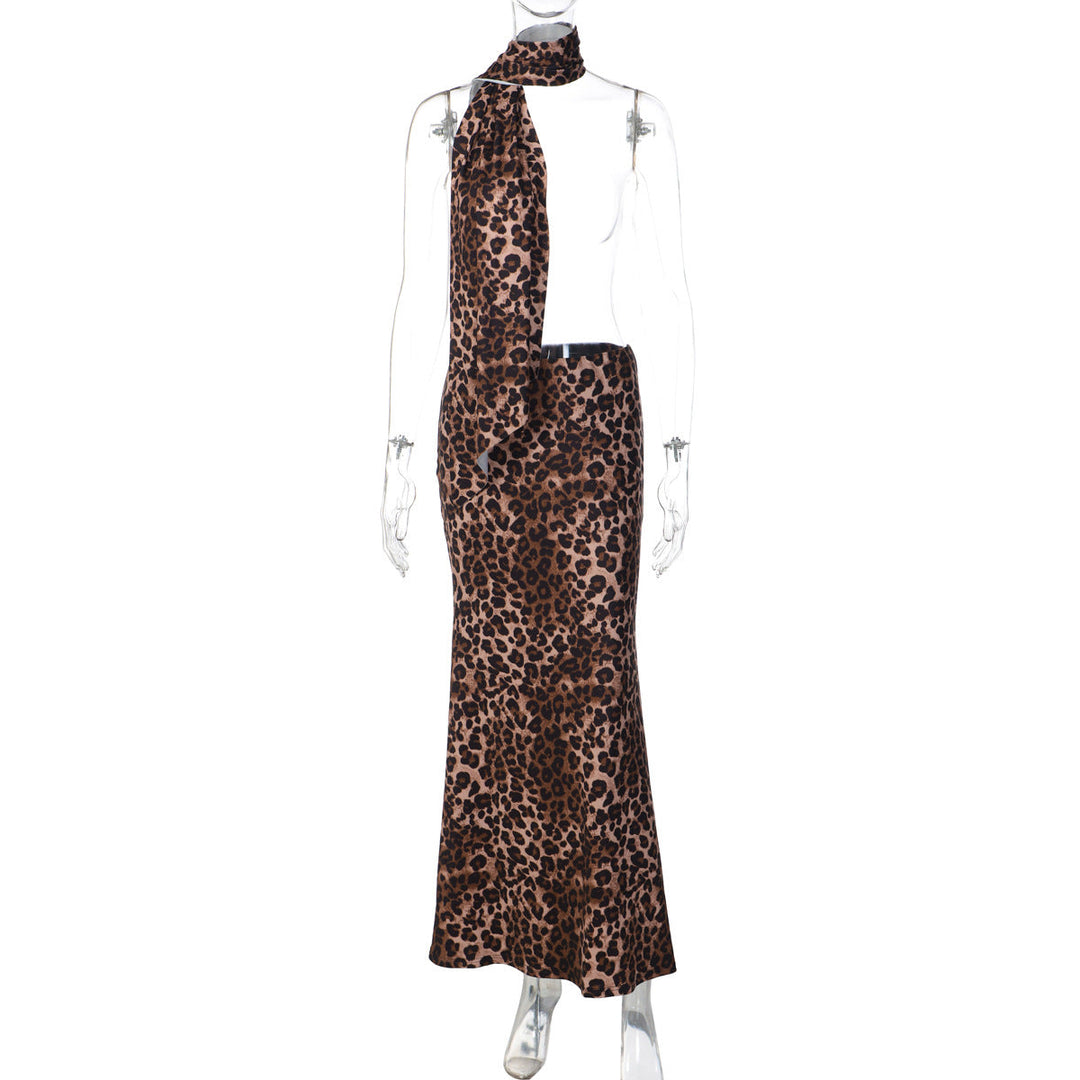 Leopard print contrast maxi skirt