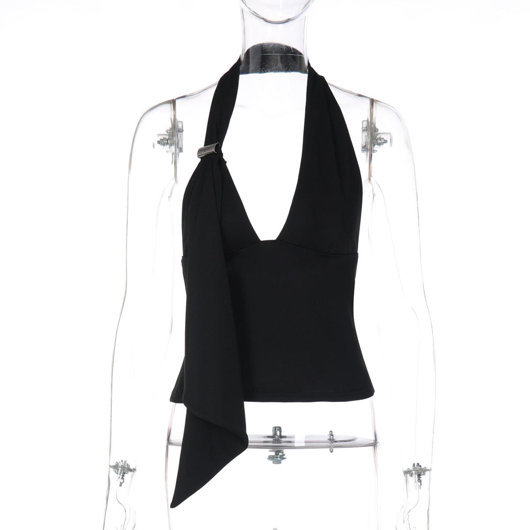 Halter v neck irregular backless solid top