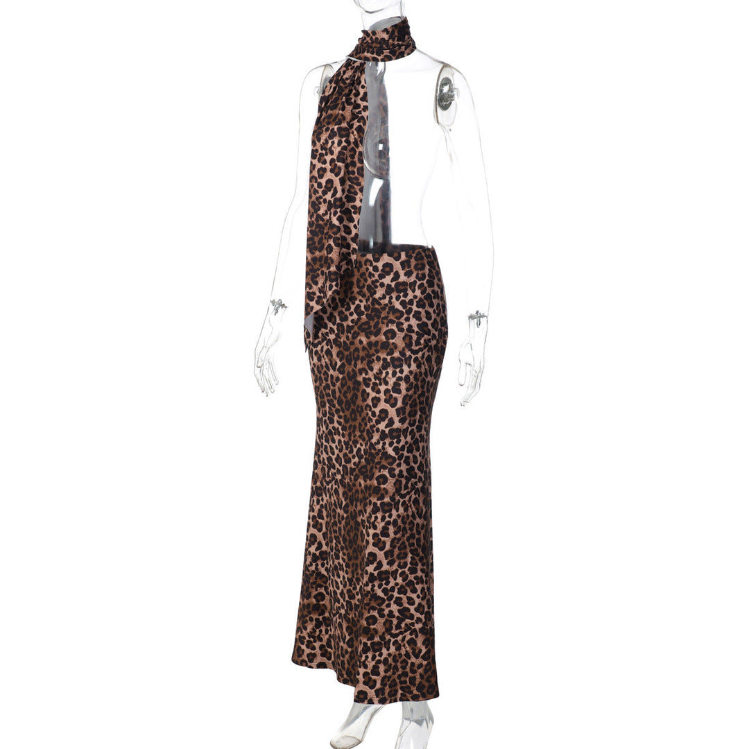 Leopard print contrast maxi skirt