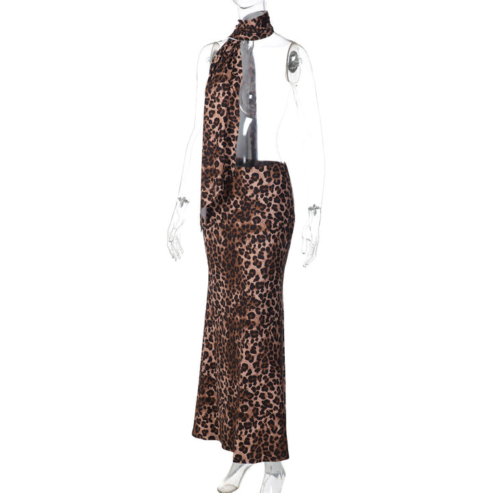 Leopard print contrast maxi skirt
