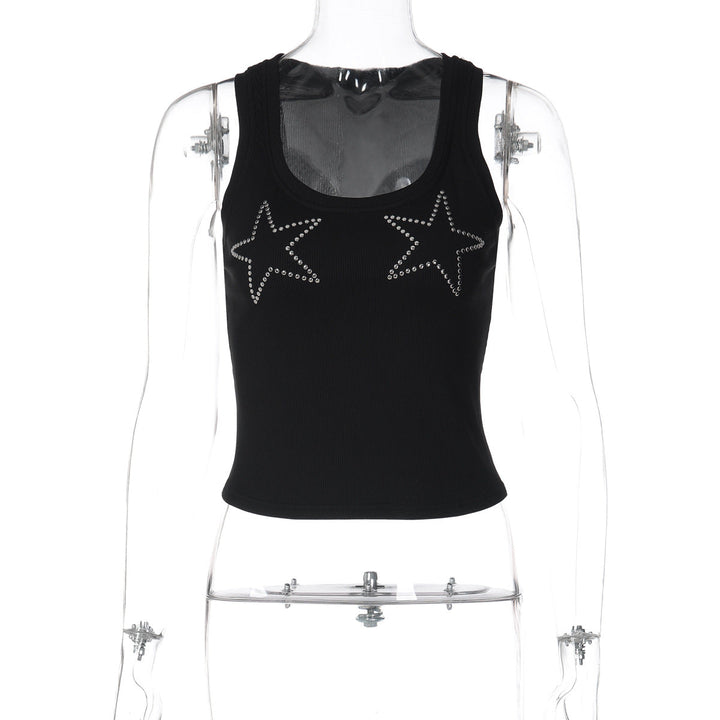 Beaded u neck ribbed sleeveless tank top