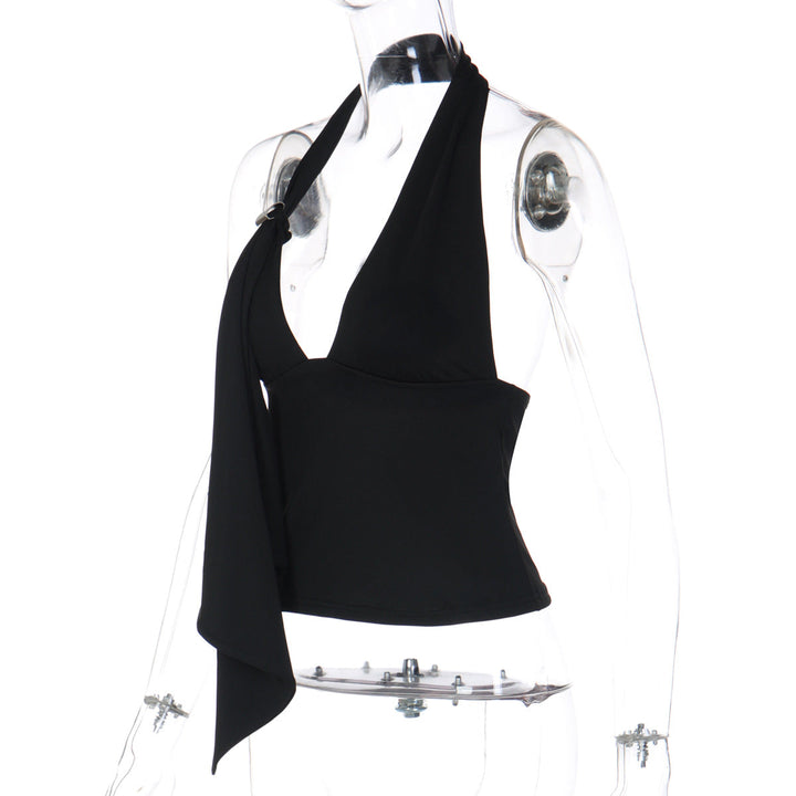 Halter v neck irregular backless solid top