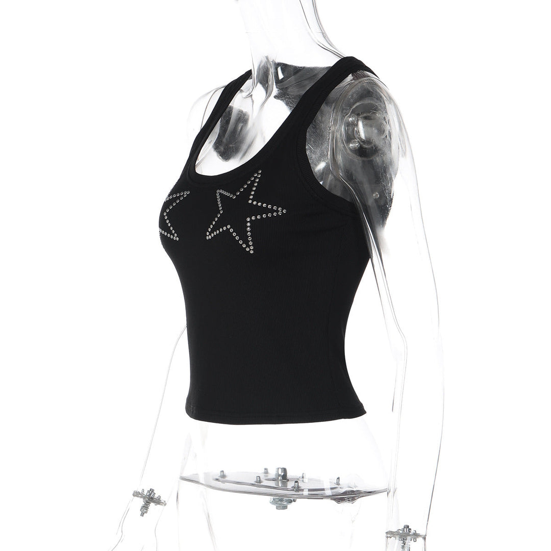 Beaded u neck ribbed sleeveless tank top