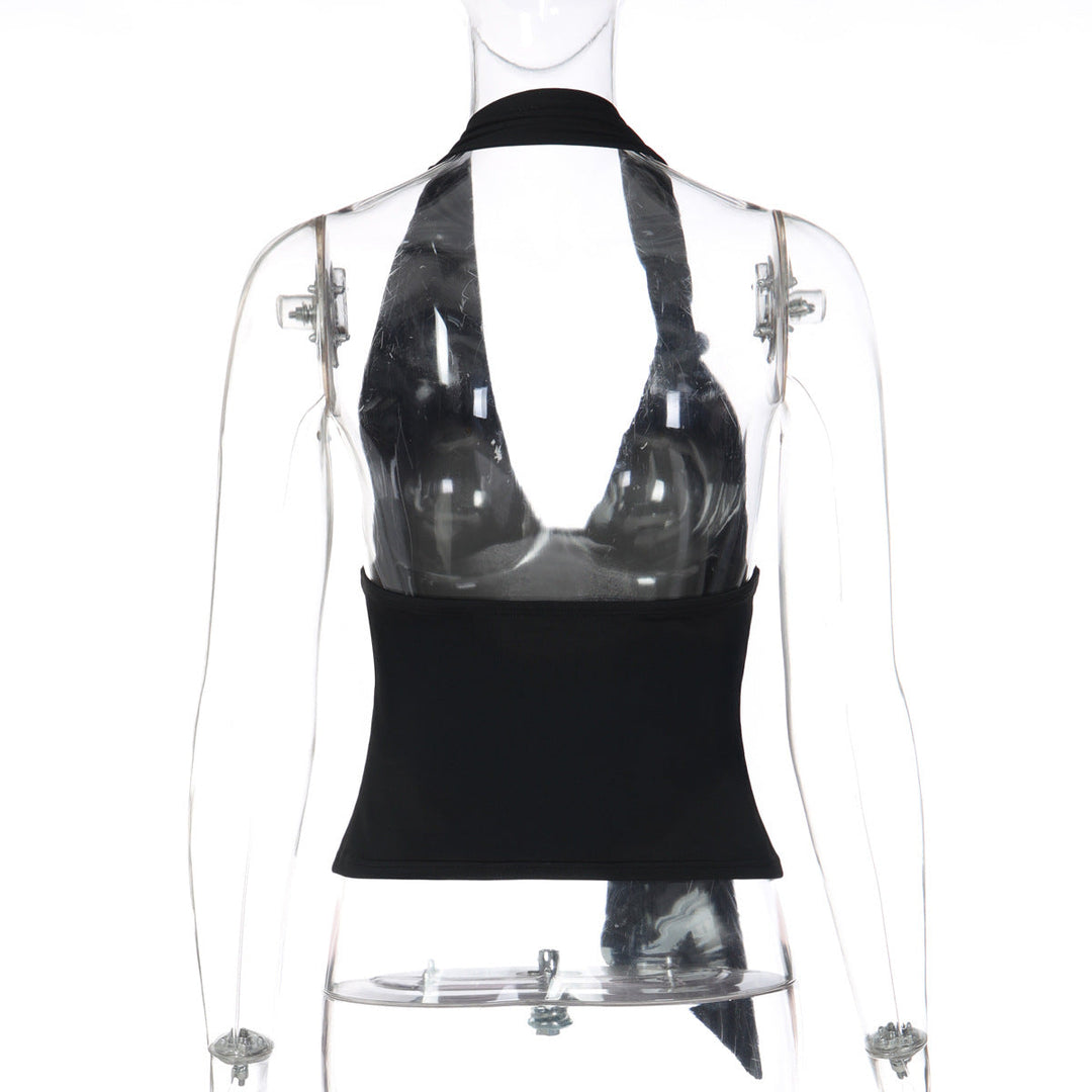Halter v neck irregular backless solid top
