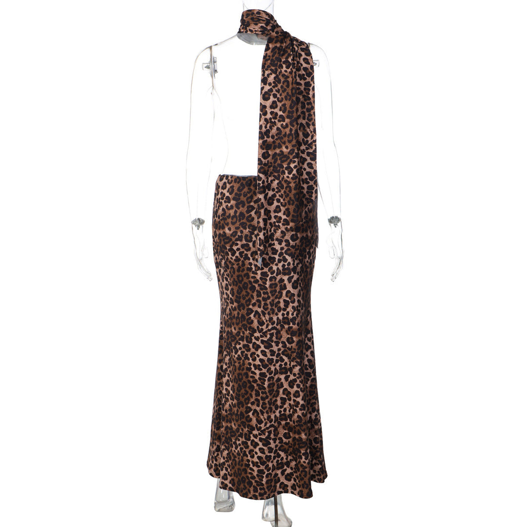 Leopard print contrast maxi skirt