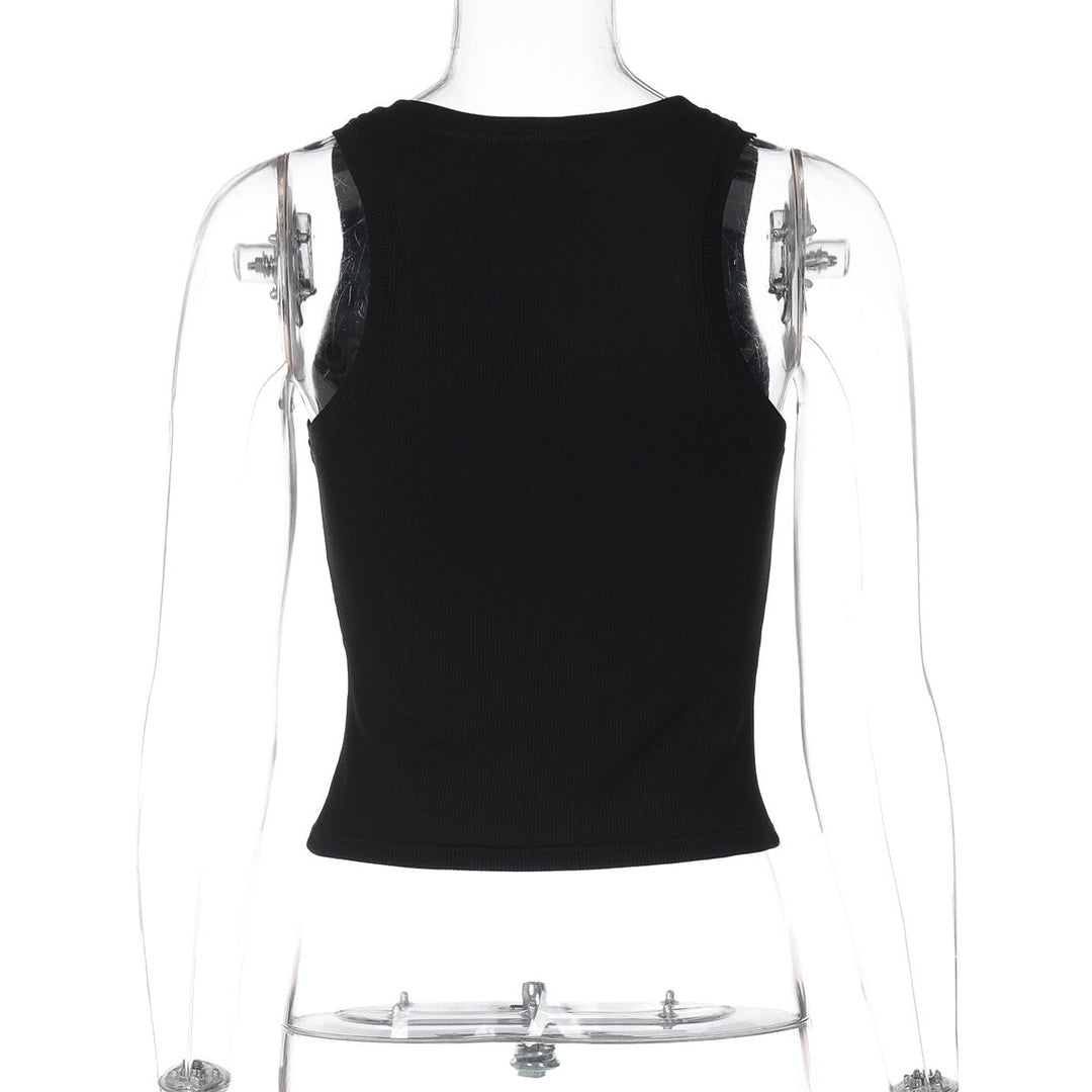 Beaded u neck ribbed sleeveless tank top