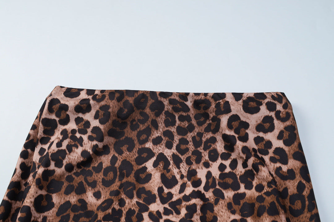 Leopard print contrast maxi skirt