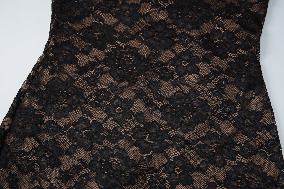 V neck self tie halter lace slit maxi dress