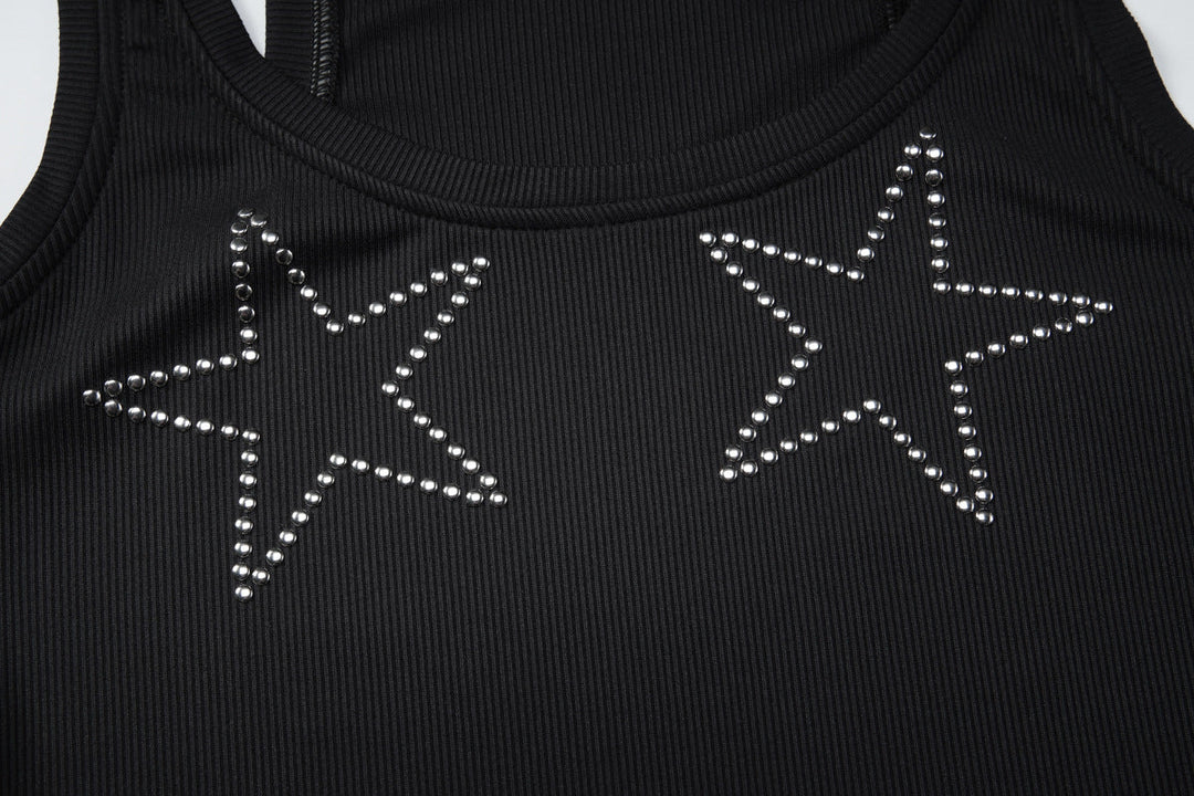 Beaded u neck ribbed sleeveless tank top