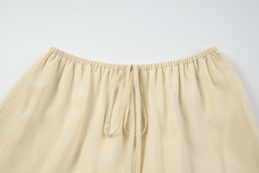 Long sleeve v neck button chiffon lace maxi skirt set