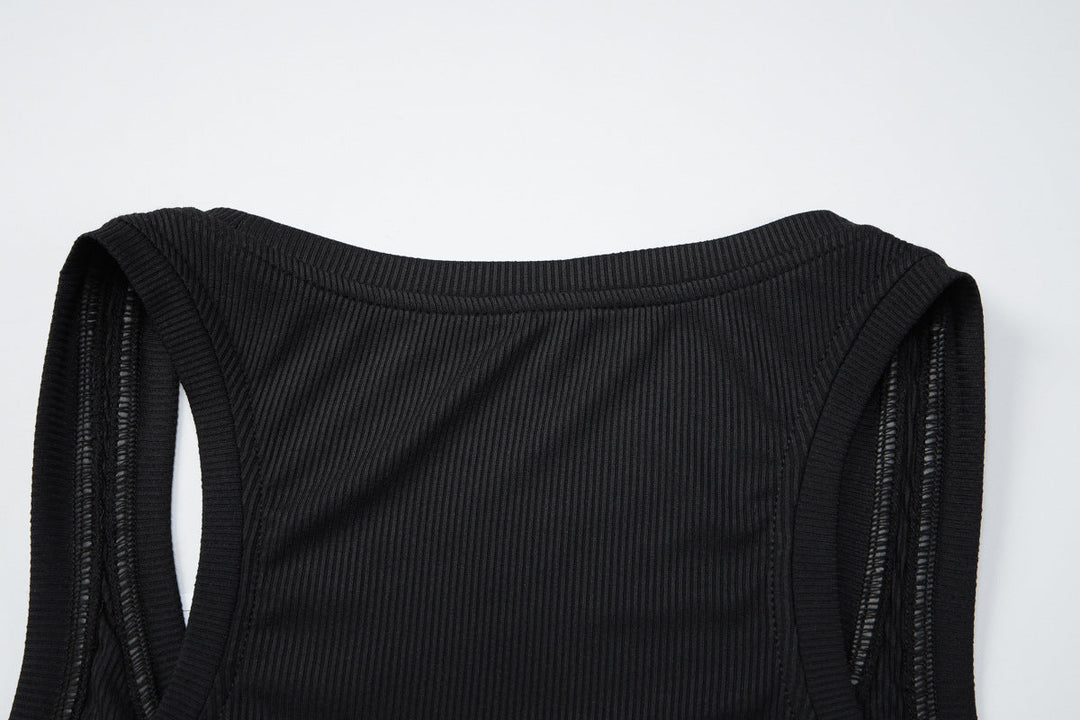 Beaded u neck ribbed sleeveless tank top