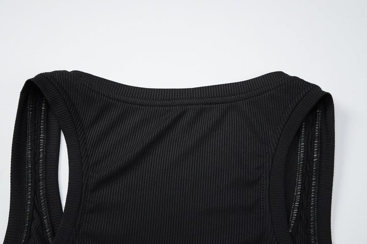 Beaded u neck ribbed sleeveless tank top