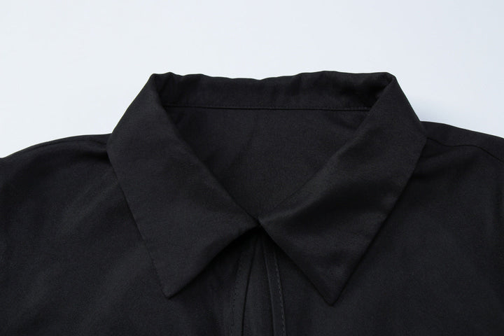 Turnover collar short sleeve button ruched top