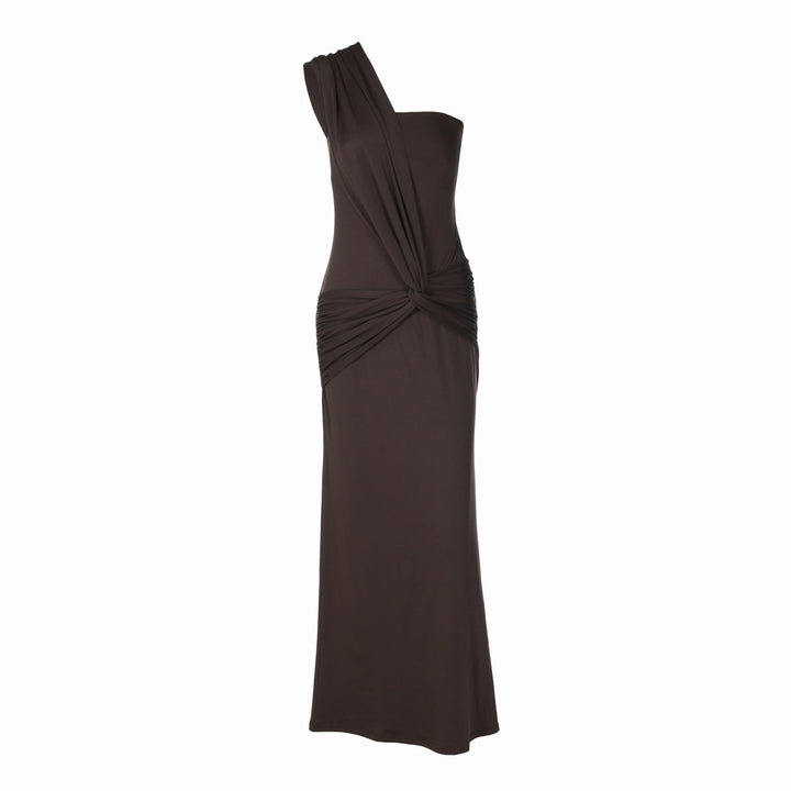 Irregular one shoulder hollow out solid maxi dress