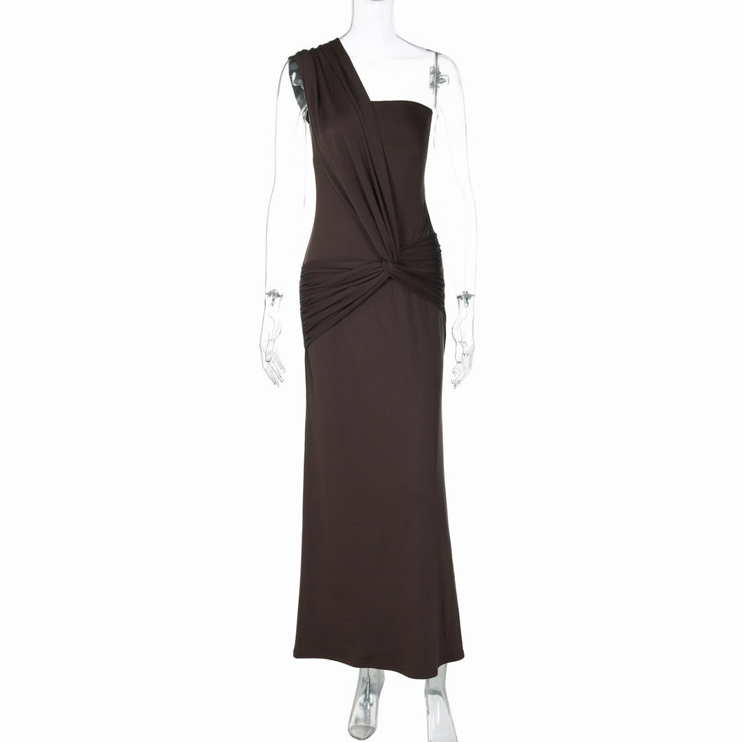 Irregular one shoulder hollow out solid maxi dress
