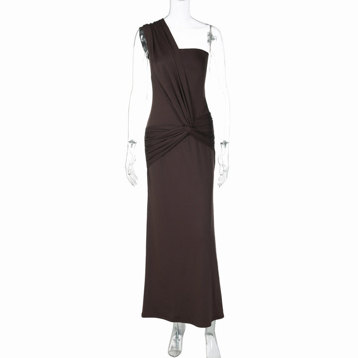 Irregular one shoulder hollow out solid maxi dress