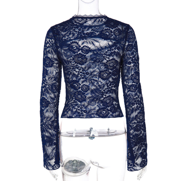 Lace hollow out long sleeve see through top