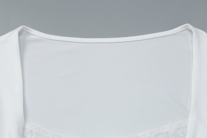 Long sleeve lace hem solid self tie top