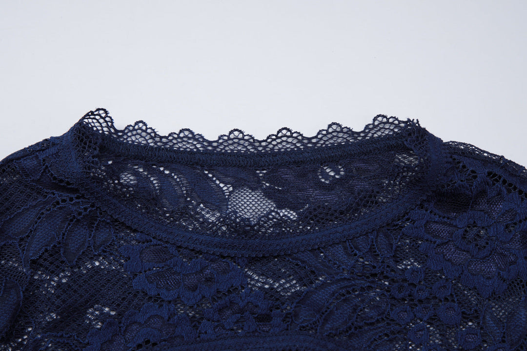 Lace hollow out long sleeve see through top