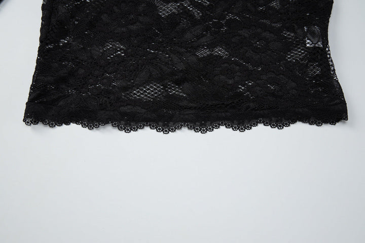 Long sleeve lace square neck see through top