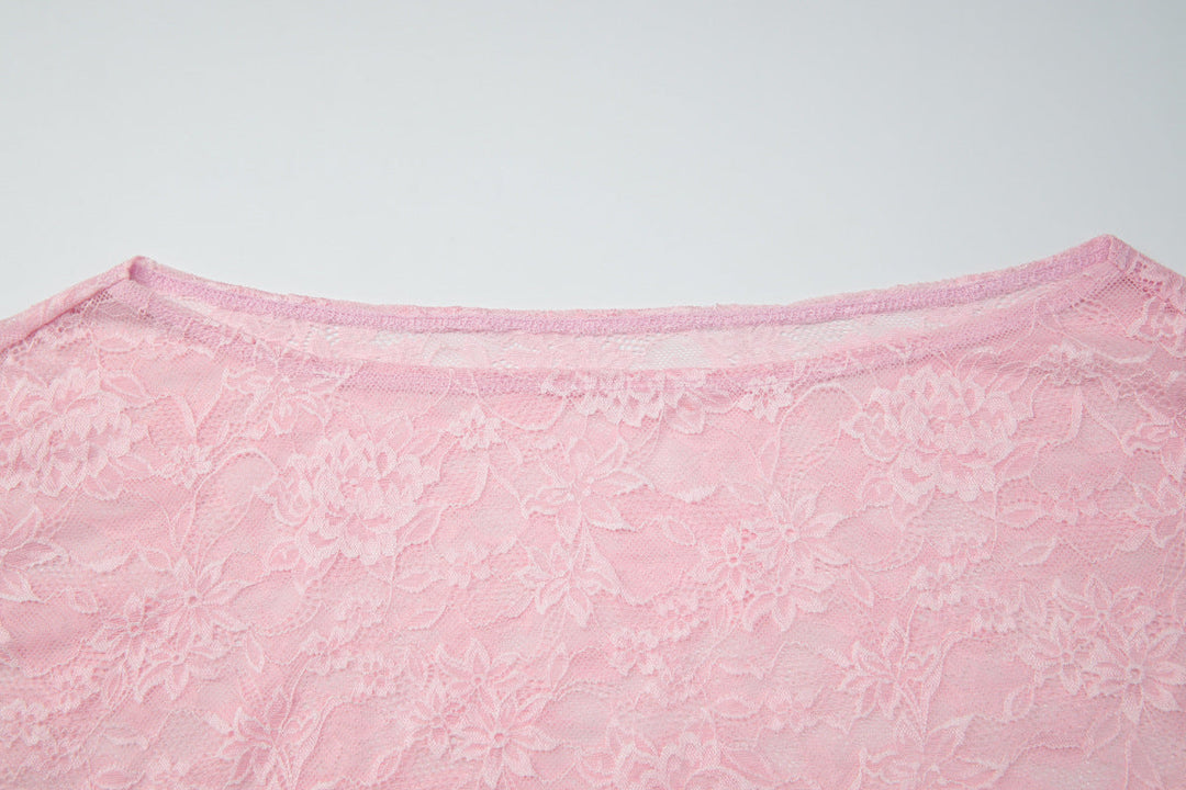 One shoulder irregular lace see through top