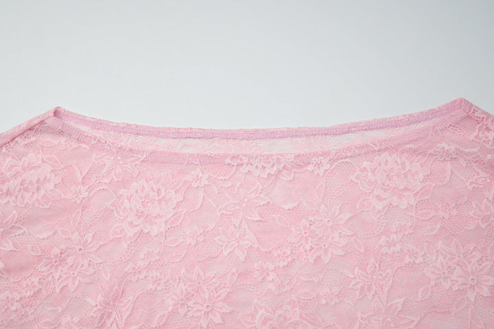 One shoulder irregular lace see through top