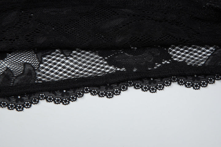 Long sleeve lace square neck see through top