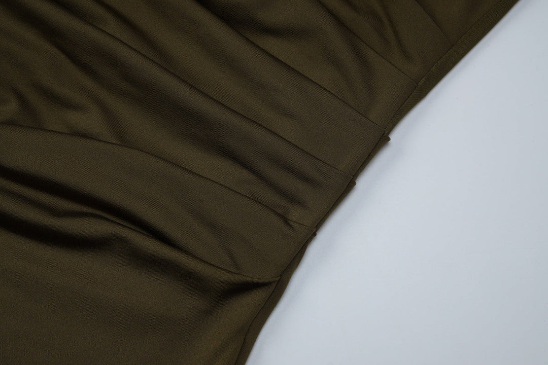 Ruched cowl neck backless solid maxi dress