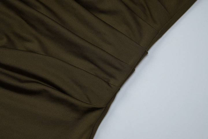 Ruched cowl neck backless solid maxi dress