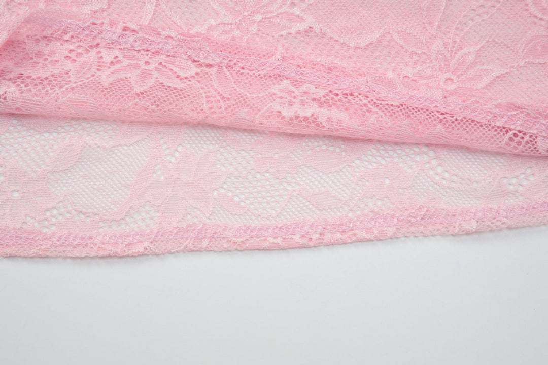 One shoulder irregular lace see through top