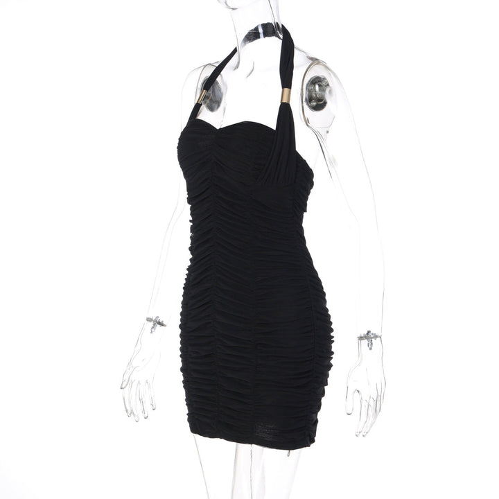 Halter ruched backless solid mini dress