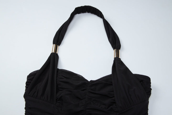 Halter ruched backless solid mini dress