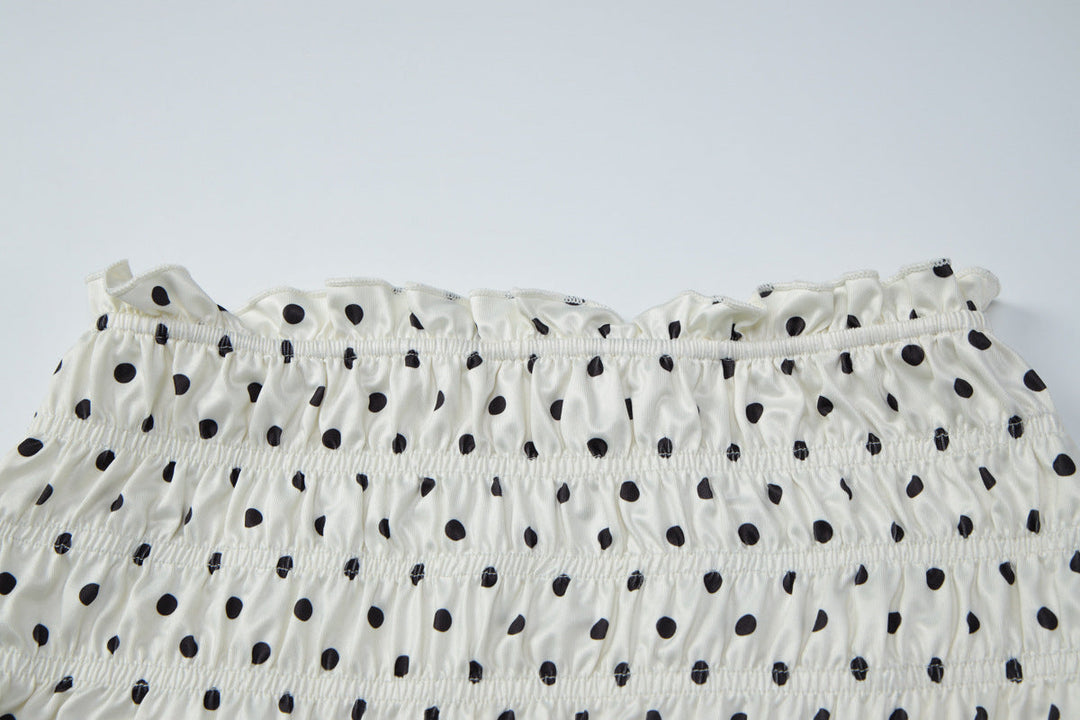 Polka dot ruffle off shoulder self tie maxi skirt set