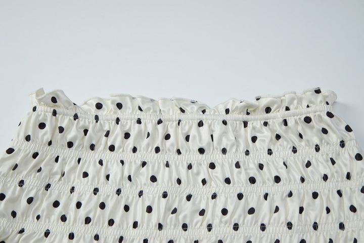 Polka dot ruffle off shoulder self tie maxi skirt set